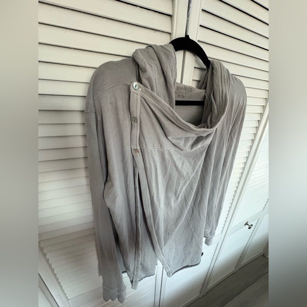 Free People Bond Cardigan Oversized Drape Wrap Hooded Sweater | Gray | Size M - Picture 8 of 15